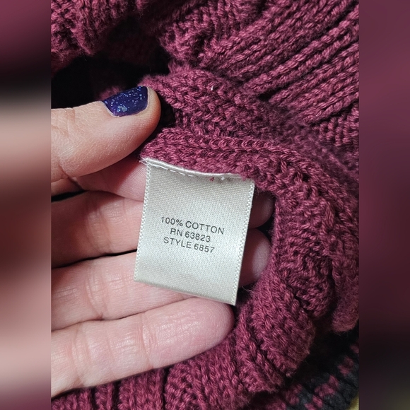 Christopher & Banks Sweater Size Medium Burgundy Cable Knit Christmas Women's - Picture 7 of 8